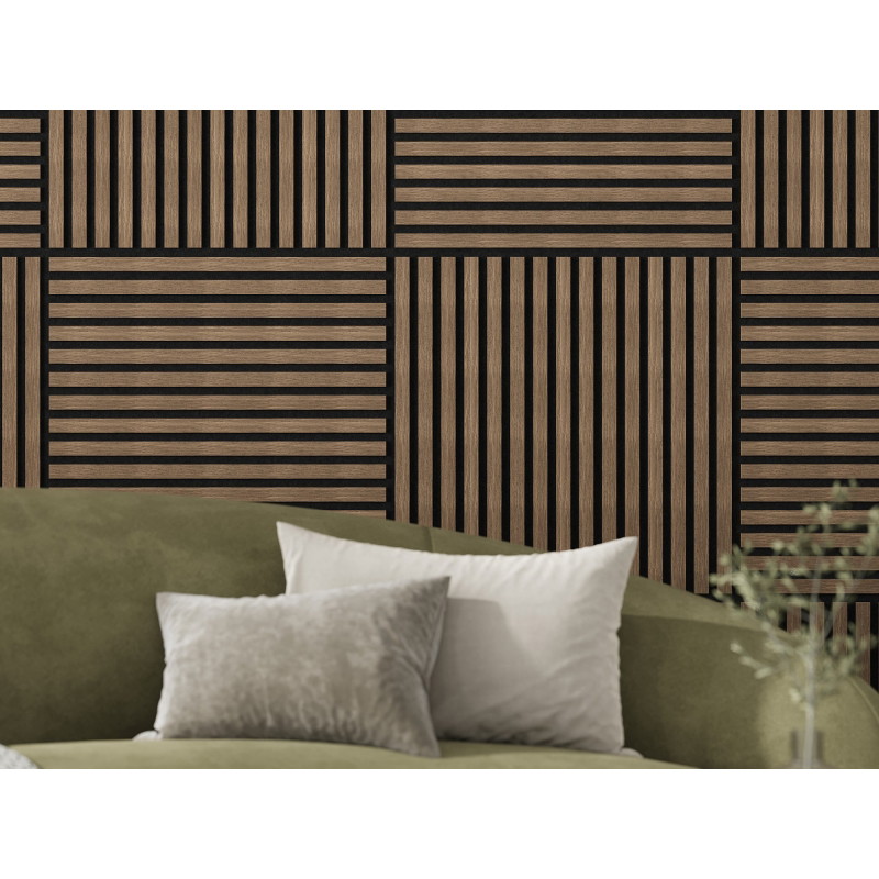 Mexen Linea 15 Akustik-Wandpaneel 60 x 60 cm (4 Stk.), Filz 9 mm, technisches Furnier, Dunkle Walnuss - S110-60607-15-044