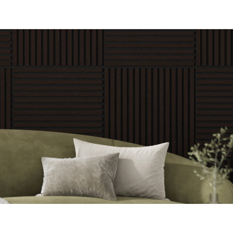 Mexen Linea 15 akustisches Wandpaneel 60 x 60 cm (4 Stk.), Filz 9 mm, technisches Furnier, Schwarze Eiche - S110-60607-15-046