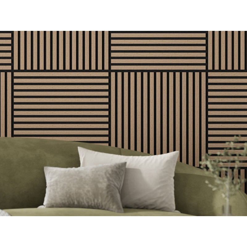 Mexen Linea 15 Akustik-Wandpaneel 60 x 60 cm (4 Stück), Filz 9 mm, technischer Furnier, Helles Nussbaum - S110-60607-15-047