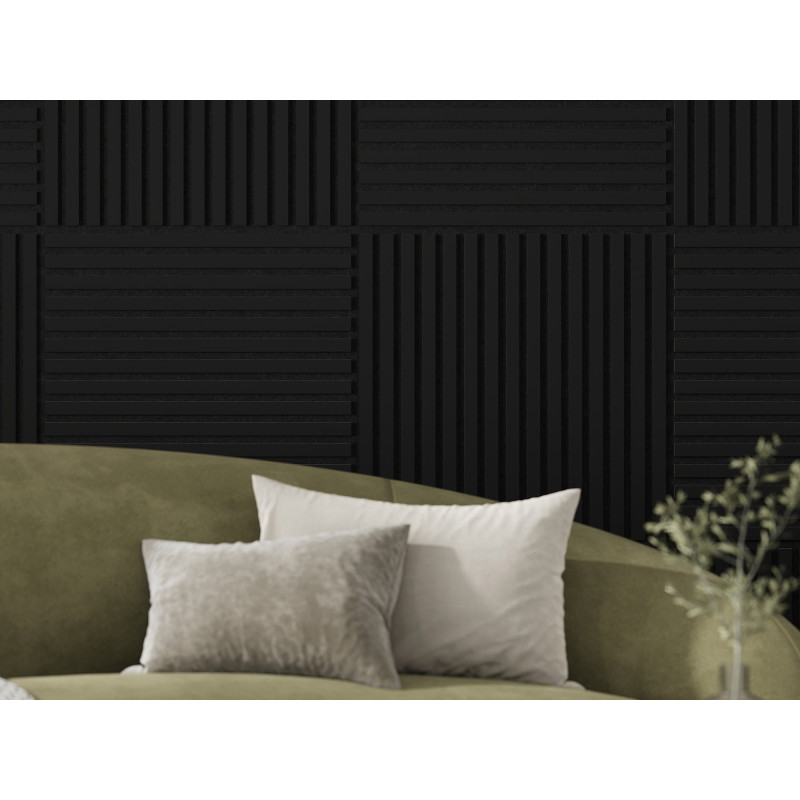 Mexen Linea 15 Akustik-Wandpaneel 60 x 60 cm (4 Stk.), Filz 9 mm, technisches Furnier, Schwarz Matt - S110-60607-15-053