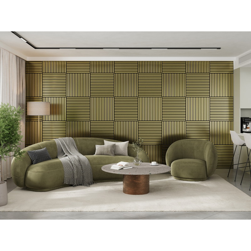 Mexen Linea 15 Akustik-Wandpaneel 60 x 60 cm (4 Stück), Filz 9 mm, Technisches Furnier, Gold - S110-60607-15-057