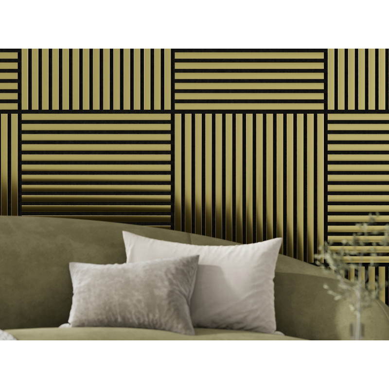 Mexen Linea 15 Akustik-Wandpaneel 60 x 60 cm (4 Stück), Filz 9 mm, Technisches Furnier, Gold - S110-60607-15-057