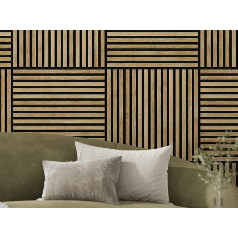 Mexen Linea 15 Akustik-Wandpaneel 60 x 60 cm (4 Stück), Filz 9 mm, Technisches Furnier, Honigeiche - S110-60607-15-066