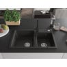Mexen Tomas Granitspüle 2-Kammer mit Küchenarmatur Rita, schwarz/gold metallic - 6516-75-670300-70