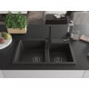 Mexen Tomas Granitspüle 2-fach mit Küchenarmatur Rita, schwarz/gold metallic - 6516-75-670300-70-B