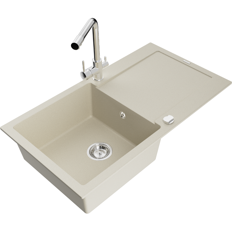 Mexen Leo Granitspüle 1-becken mit Abtropffläche und Küchenarmatur Duero, beige- 6501-69-671600-00