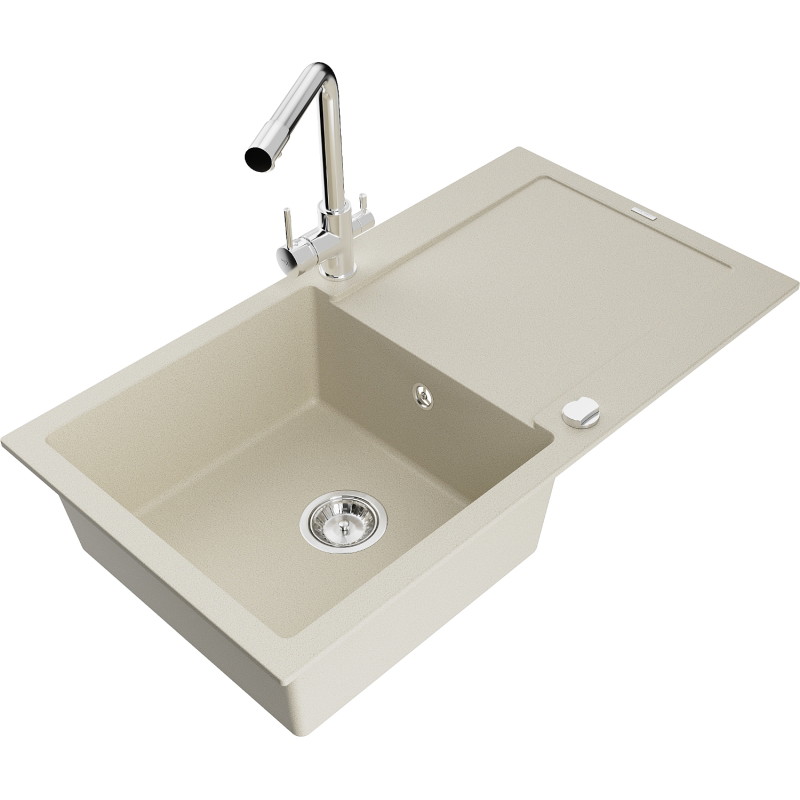 Mexen Leo granitspüle mit einer Kammer mit Abtropffläche und Küchenarmatur Duero, beige - 6501-69-671600-00