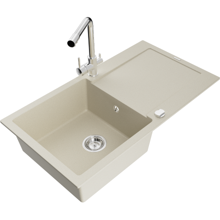 Mexen Leo Granitspüle 1-becken mit Abtropffläche und Küchenarmatur Duero, beige- 6501-69-671600-00