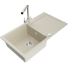 Mexen Leo granitspüle mit einer Kammer mit Abtropffläche und Küchenarmatur Duero, beige - 6501-69-671600-00