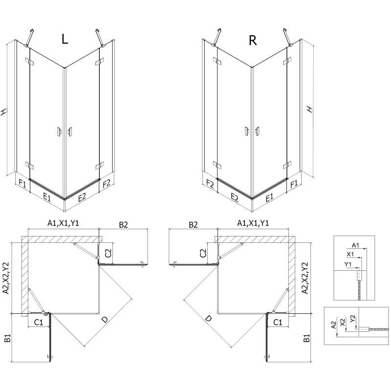 Mexen Mist-H Duo Duschkabine Schwenktür rechts 100 x 120 cm, transparent, gebürsteter Nickel - 8A5-100L-120P-97-00