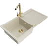 Mexen Leo Einzelbecken-Küchenspüle aus Granit mit Abtropffläche und Küchenarmatur Duero, beige - 6501-69-671600-50