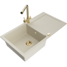 Mexen Leo Granitspüle 1-Becken mit Abtropffläche und Küchenarmatur Duero, beige- 6501-69-671600-50