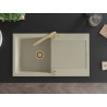 Mexen Leo Einzelbecken-Küchenspüle aus Granit mit Abtropffläche und Küchenarmatur Duero, beige - 6501-69-671600-50