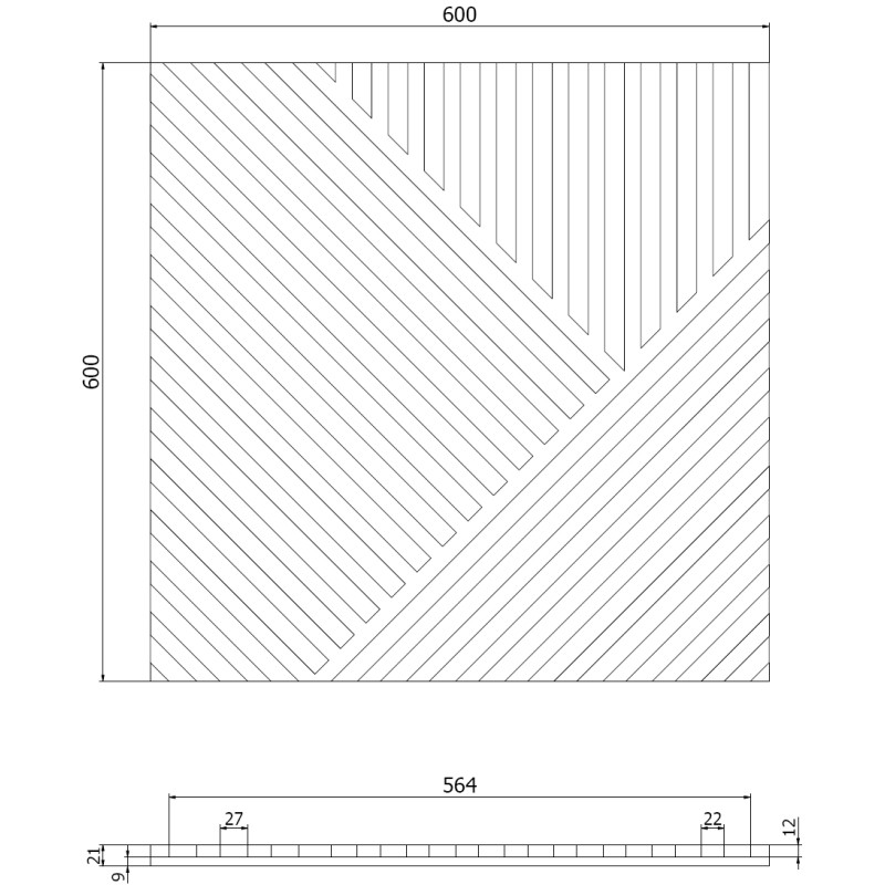 Mexen Linea 26 Akustik-Wandpaneel 60 x 60 cm (4 Stk.), Filz 9 mm, Technisches Furnier, Schwarze Eiche - S110-60607-26-046