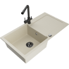 Mexen Leo Granitspüle 1-beckig mit Abtropffläche und Küchenarmatur Duero, beige- 6501-69-671600-70