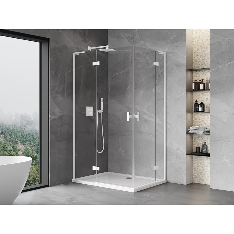 Mexen Mist-H L Duo Duschkabine Schwenktür links 100 x 70 cm, transparent, weiß - 8A5L-100L-070P-20-00