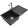 Mexen Leo Granitspüle 1-Becken mit Abtropffläche und Küchenarmatur Duero, schwarz/silber Metallic - 6501-73-671600-00