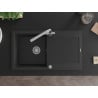 Mexen Leo Granitspüle 1-Becken mit Abtropffläche und Küchenarmatur Duero, schwarz/silber Metallic - 6501-73-671600-00