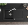 Mexen Leo Granitspüle 1-beckig mit Abtropffläche und Küchenarmatur Duero, schwarz/silber metallic - 6501-73-671600-00