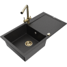 Mexen Leo Granitspüle 1-Becken mit Abtropffläche und Küchenarmatur Duero, schwarz/silber metallic - 6501-73-671600-50