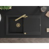 Mexen Leo Einbeckiger Granitspülbecken mit Abtropffläche und Küchenarmatur Duero, schwarz/silberner Metallic-Look