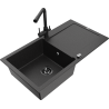 Mexen Leo Granitspüle 1-Becken mit Abtropffläche und Küchenarmatur Duero, schwarz/silber metallic - 6501-73-671600-70-B