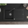 Mexen Leo Granitspüle 1-beckig mit Abtropffläche und Küchenarmatur Duero, schwarz/silber metallic - 6501-73-671600-70