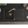 Mexen Leo Granitspüle 1-beckig mit Abtropffläche und Küchenarmatur Duero, Schwarz/Gold Metallic - 6501-75-671600-50