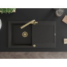 Mexen Leo Granitspüle 1-Kammer mit Abtropffläche und Küchenarmatur Duero, schwarz/gold met - 6501-75-671600-50