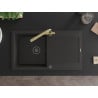 Mexen Leo Granitspüle 1-Becken mit Abtropffläche und Küchenarmatur Duero, schwarz/gold metallic - 6501-75-671600-50-B