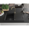 Mexen Bruno Granitspüle ein Becken mit Abtropffläche und Küchenarmatur Telma, schwarz - 6513-77-670200-50-B