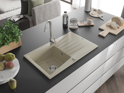 Mexen Cesar Granitspüle 1-beckig mit Abtropffläche und Küchenarmatur Telma, beige - 6514-69-670200-00