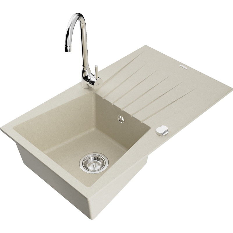 Mexen Cesar Granitspüle 1-Becken mit Abtropffläche und Küchenarmatur Telma, beige - 6514-69-670200-00