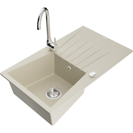 Mexen Cesar Granitspüle 1-beckig mit Abtropffläche und Küchenarmatur Telma, beige - 6514-69-670200-00
