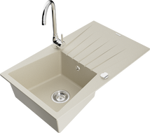 Mexen Cesar Granitspüle 1-beckig mit Abtropffläche und Küchenarmatur Telma, beige - 6514-69-670200-00