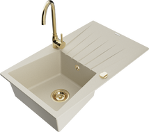 Mexen Cesar Granitspüle 1-Becken mit Abtropffläche und Küchenarmatur Telma, beige - 6514-69-670200-50
