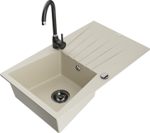 Mexen Cesar Granitspüle, 1 Becken mit Abtropffläche und Küchenarmatur Telma, beige - 6514-69-670200-70