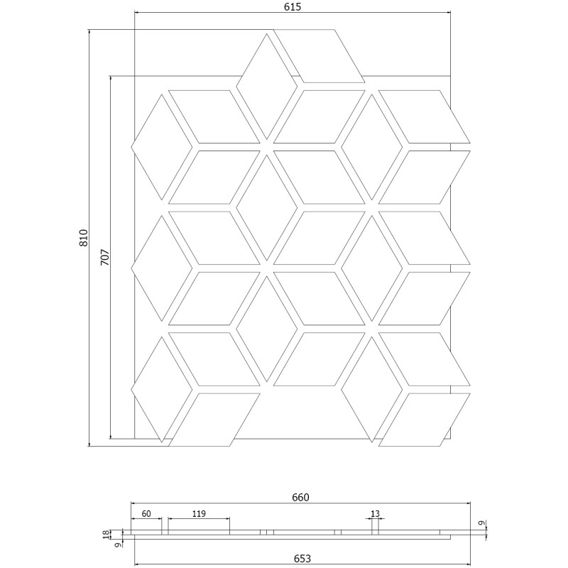 Mexen Form 02 Akustik-Wandpaneel 81 x 66 cm (4 Stk.), Filz 9 mm, technisches Furnier, Eiche Mocca - S111-81667-02-045