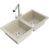 Mexen Mario 2-Kammer Granitspüle mit Küchenarmatur Duero, beige - 6504-69-671600-00