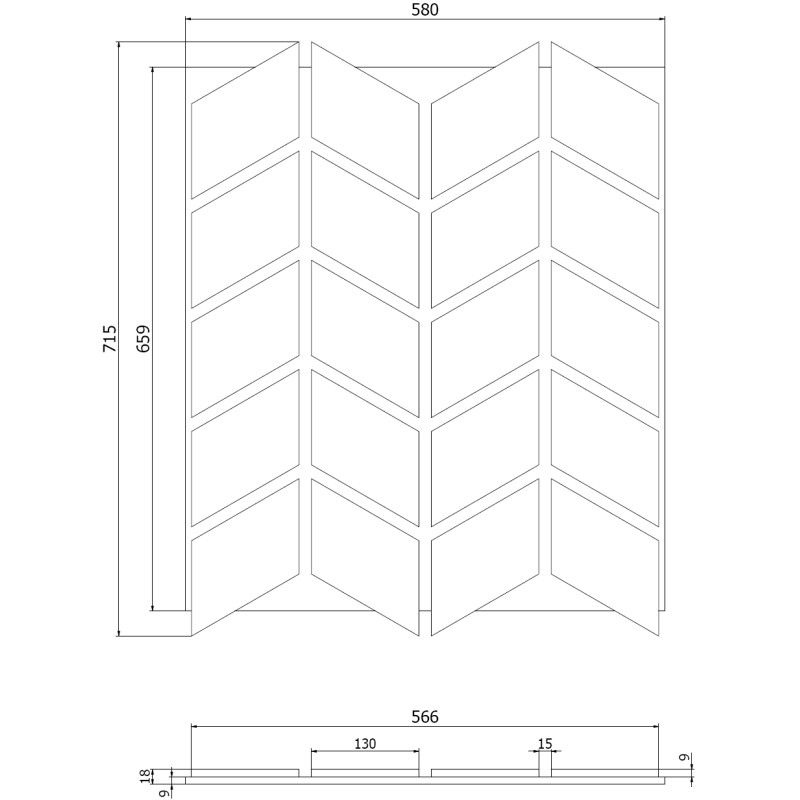 Mexen Form 03 Akustik-Wandpaneel 71,5 x 58 cm (4Stk.), Filz 9 mm, technisches Furnier, Graue Eiche - S111-71587-03-043