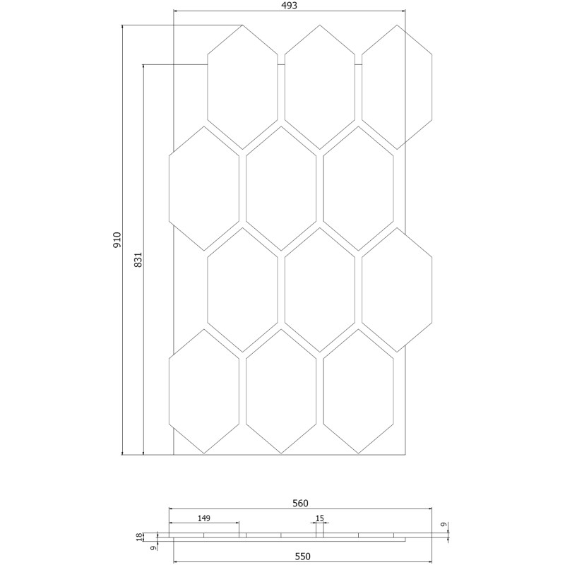 Mexen Form 01 Akustik-Wandpaneel 91 x 56 cm (4 Stk.), Filz 9 mm, technisches Furnier, Eiche Natur - S111-91567-01-042