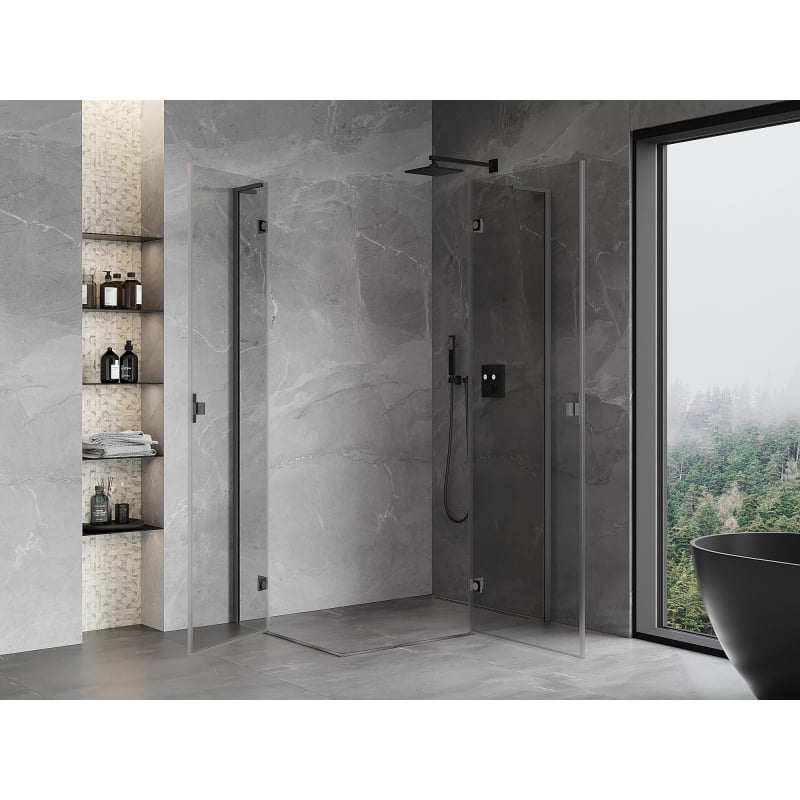 Mexen Mist-H L Duo Duschkabine mit Schwingtür rechts 95 x 110 cm, transparent, gebürstetes Gun Gray - 8A5L-095L-110P-66-00