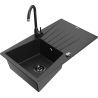 Mexen Cesar Granitspüle 1-Becken mit Abtropffläche und Küchenarmatur Telma, schwarz/silber - 6514-73-670200-70-B