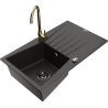 Mexen Cesar granitspüle 1-becken mit abtropffläche und küchenarmatur Telma, schwarz/gold - 6514-75-670200-50-B