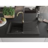Mexen Cesar Granitspüle 1-Schüssel mit Abtropffläche und Küchenarmatur Telma, schwarz/gold - 6514-75-670200-50-B