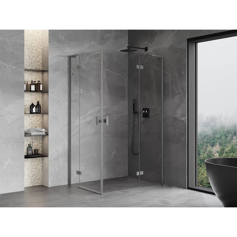 Mexen Mist-H L Duo-Duschkabine, rechte Schwingtür, 70 x 90 cm, transparent, Gun Metal - 8A5L-070L-090P-95-00