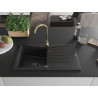 Mexen Cesar 1-Schüssel Granitspüle mit Abtropffläche und Küchenarmatur Telma, schwarz - 6514-77-670200-50-B