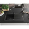 Mexen Cesar Granitspüle 1-Becken mit Abtropffläche und Küchenarmatur Telma, schwarz - 6514-77-670200-70-B