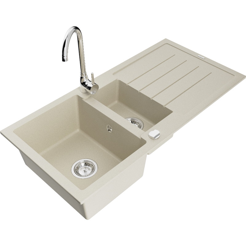 Mexen Andres granitspüle 1,5-beckig mit abtropffläche und küchenarmatur Telma, beige - 6515-69-670200-00