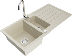 Mexen Andres Granitspüle 1,5-Becken mit Abtropffläche und Küchenarmatur Telma, beige - 6515-69-670200-00